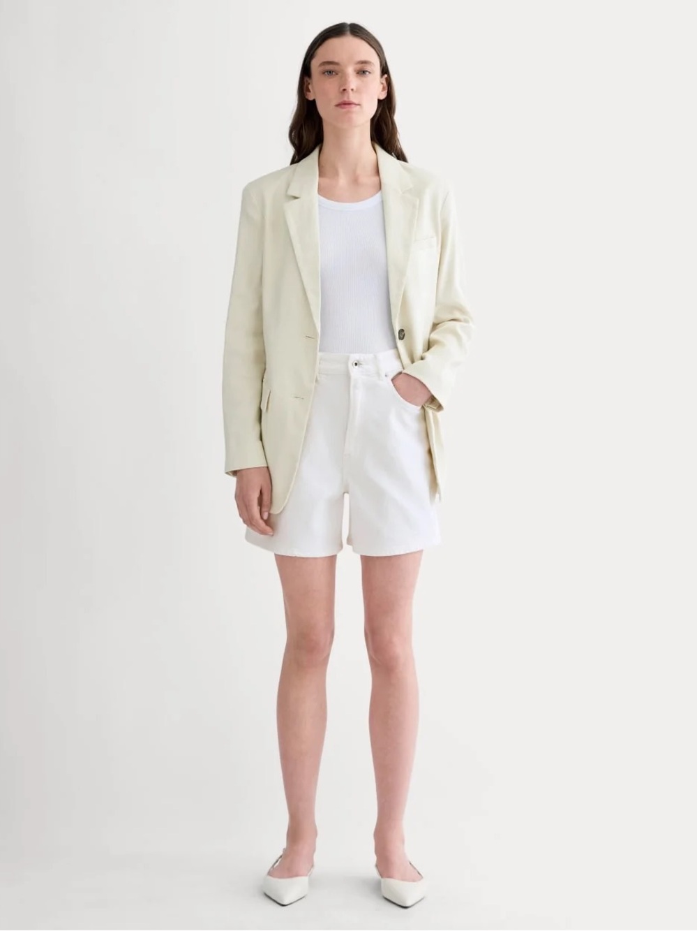 Everlane White High-Rise A-Like Denim Shorts